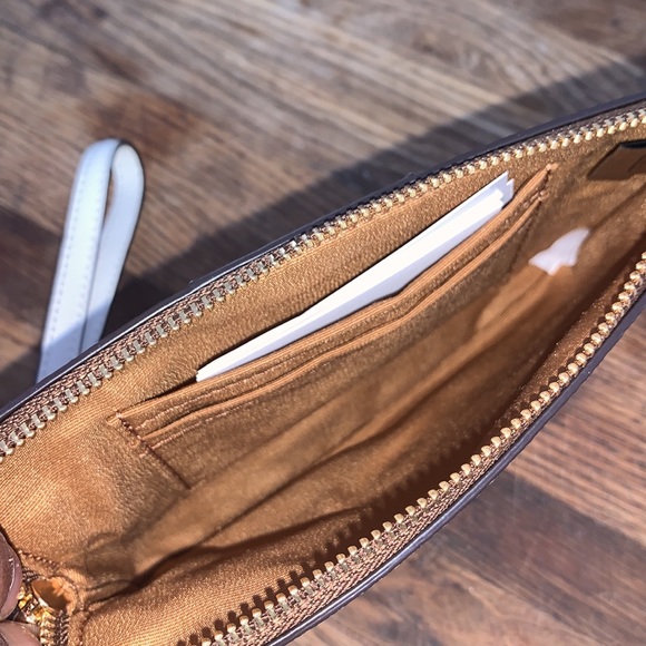 Coach brown and beige signature corner zip wristlet. - Picture 5 of 6